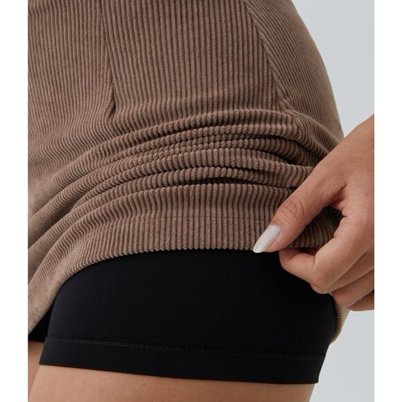 NWT Halara High Waisted Zipper 2-in-1 Mini Corduroy Skirt Skort Cocoa Brown S - Picture 5 of 5